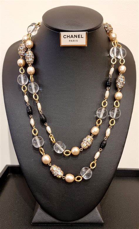 chanel copper and black necklace with glass beads|Chanel dress necklace.